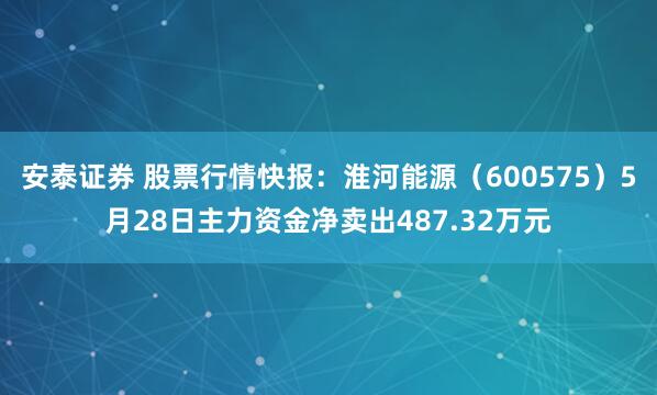 安泰证券 股票行情快报：淮河能源（600575）5月28日主力资金净卖出487.32万元