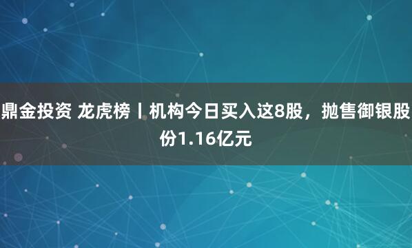 鼎金投资 龙虎榜丨机构今日买入这8股，抛售御银股份1.16亿元